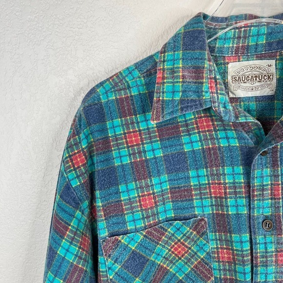 Saugatuck Women Flannel Button Down Shirt Plaid Vintage Classic Lumberjack - Picture 3 of 11